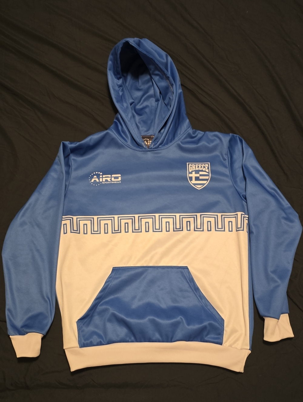 IRO Blue and Cream Greece Crest Hoodie Sweater